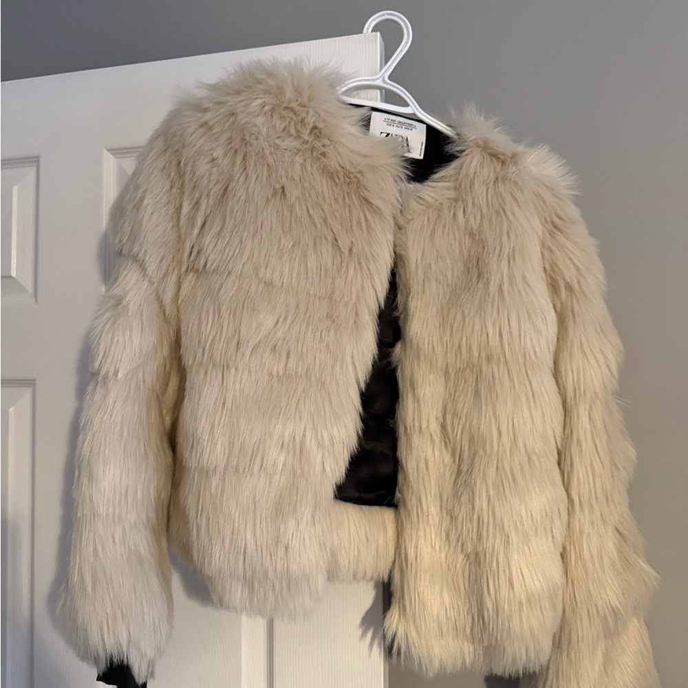 Zara Faux Fur Jacket in Cream and Black